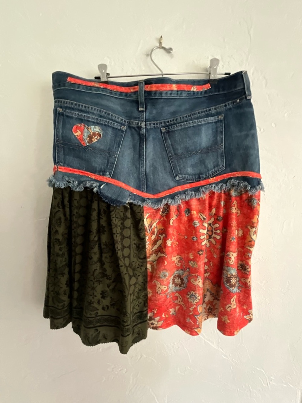 Upcycled Boho Denim Patchwork Skirt Reworked Size Medium - Picture 3 of 9